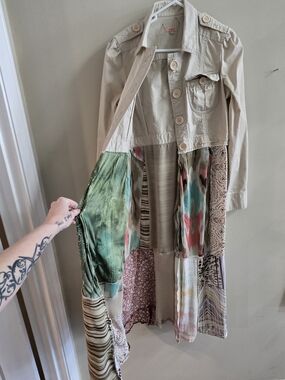 Handmade Upcycled Patchwork Denim Jacket Duster Coat Boho Cottagecore Festival L